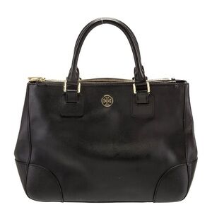 Tory Burch Black Leather Tote with Structured Design